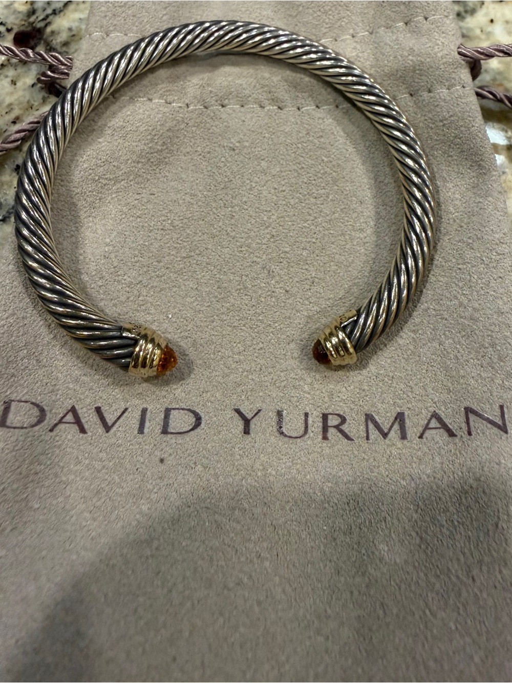 David Yurman Two-Tone Cable Cuff with Citrine Tips 5mm